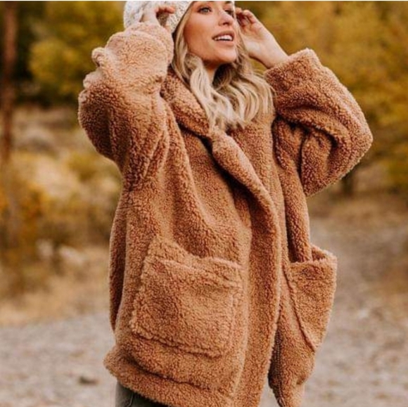 New Faux Fur Soft Fluffy Teddy Bear Sherpa Jacket - Picture 4 of 9